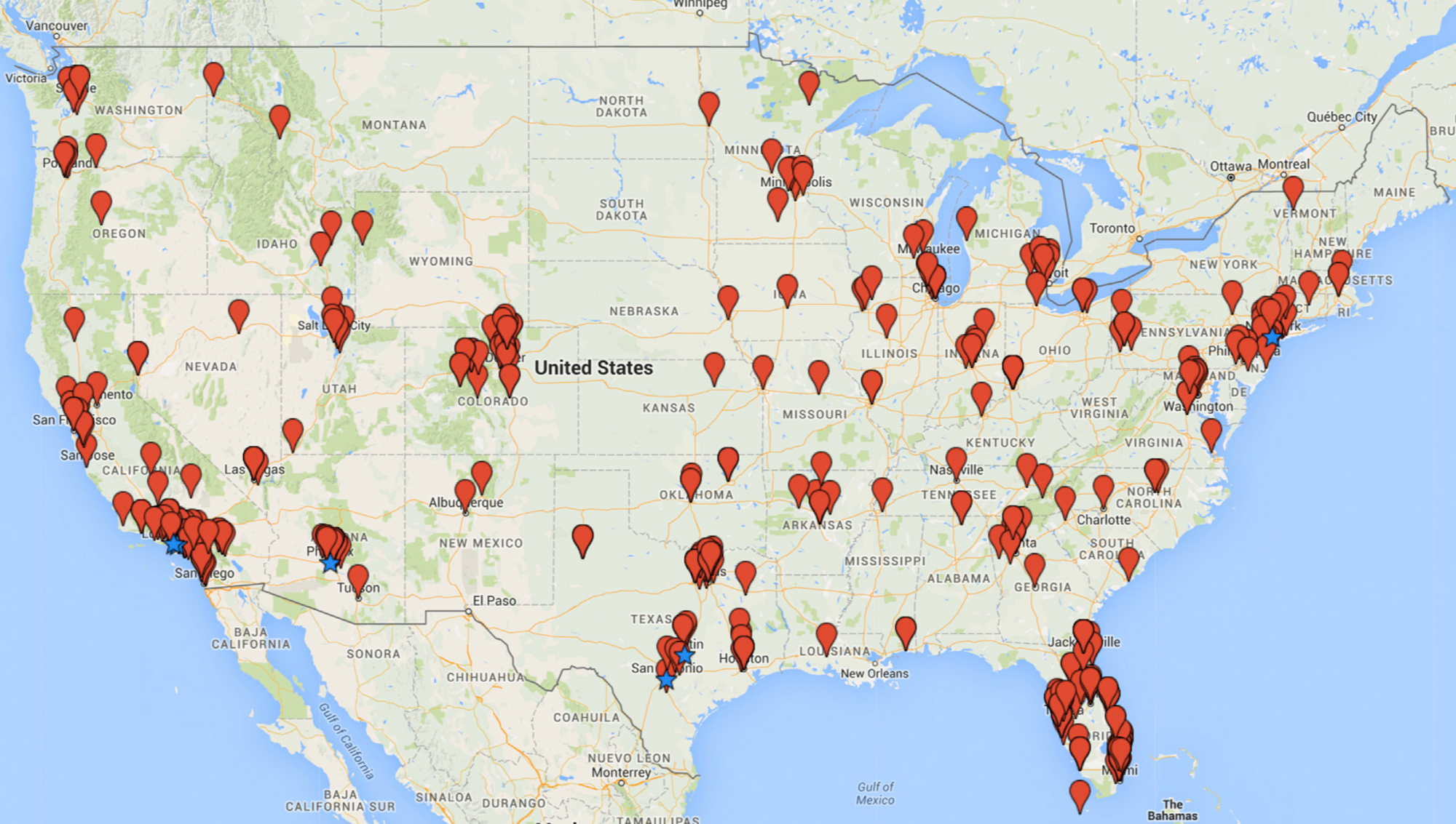 A map shows the locations of the clinics included in the study. Blue stars indicate cities where the business is especially rampant.