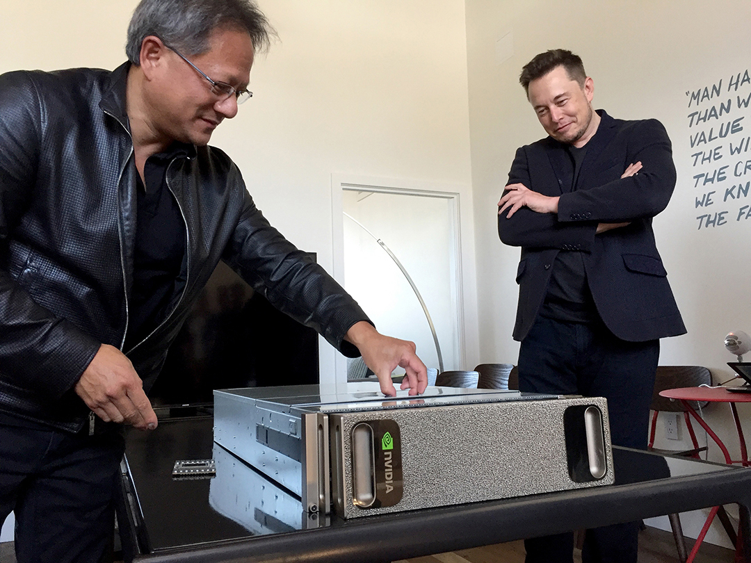 Nvidia’s CEO, Jen-Hsun Huang, delivers the first DGX-1 to Elon Musk’s OpenAI.