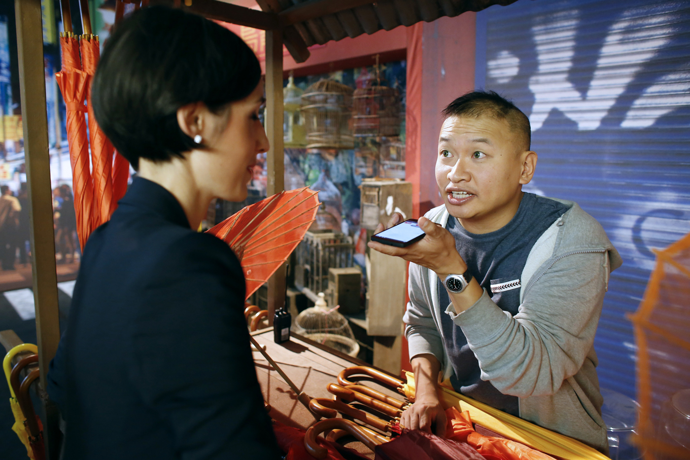 A man uses Google's translation app in Paris in 2014.