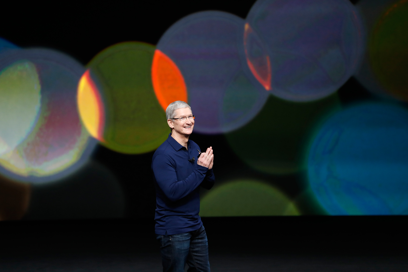 Apple CEO Tim Cook at the launch of the new iPhone in San Francsico, Wednesday.