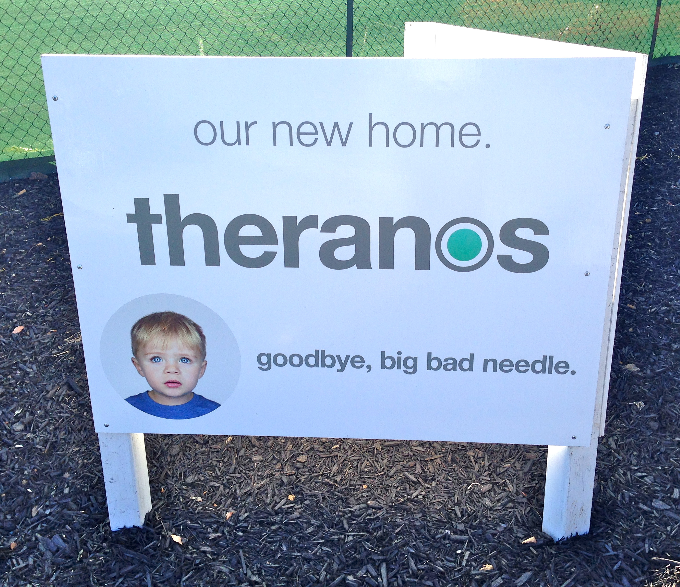 A sign outside the construction site of Theranos HQ in Silicon Valley, way back in 2014.