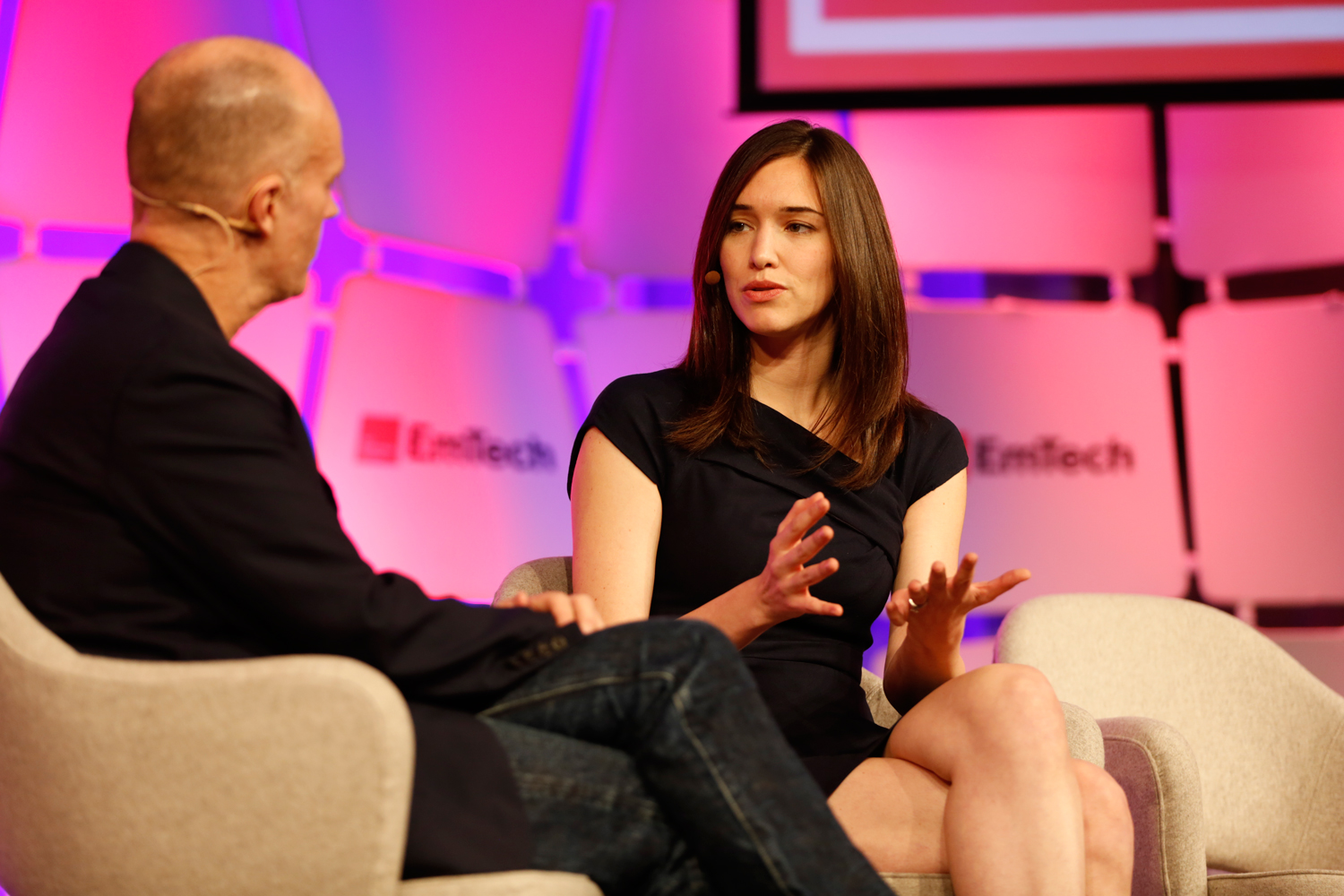 Rachel Haot, right, speaks with MIT Technology Review's editor in chief, Jason Pontin.