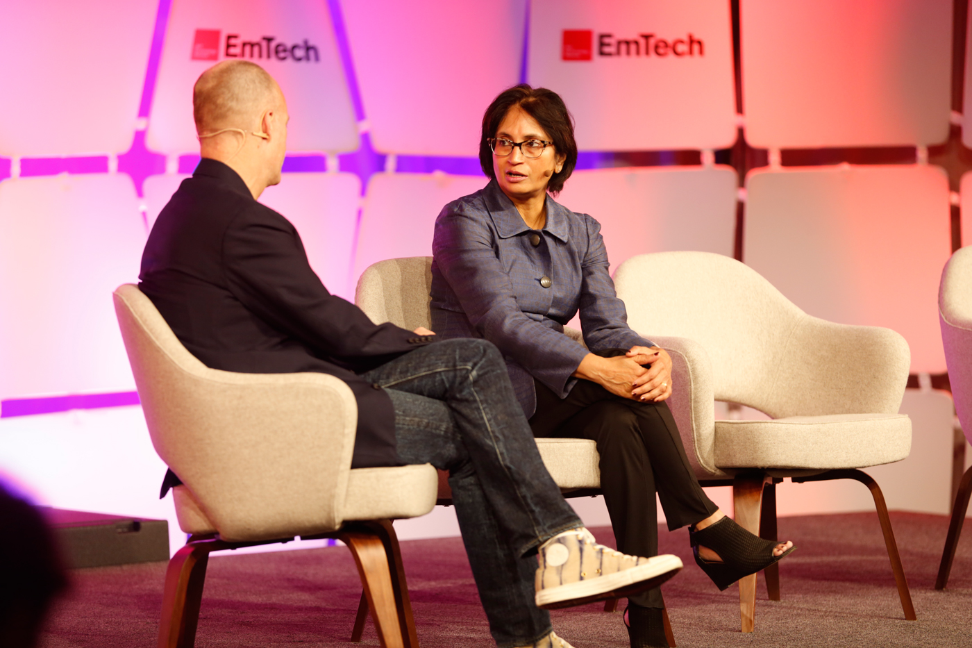 Padmasree Warrior speaking with Jason Pontin at EmTech MIT 2016.