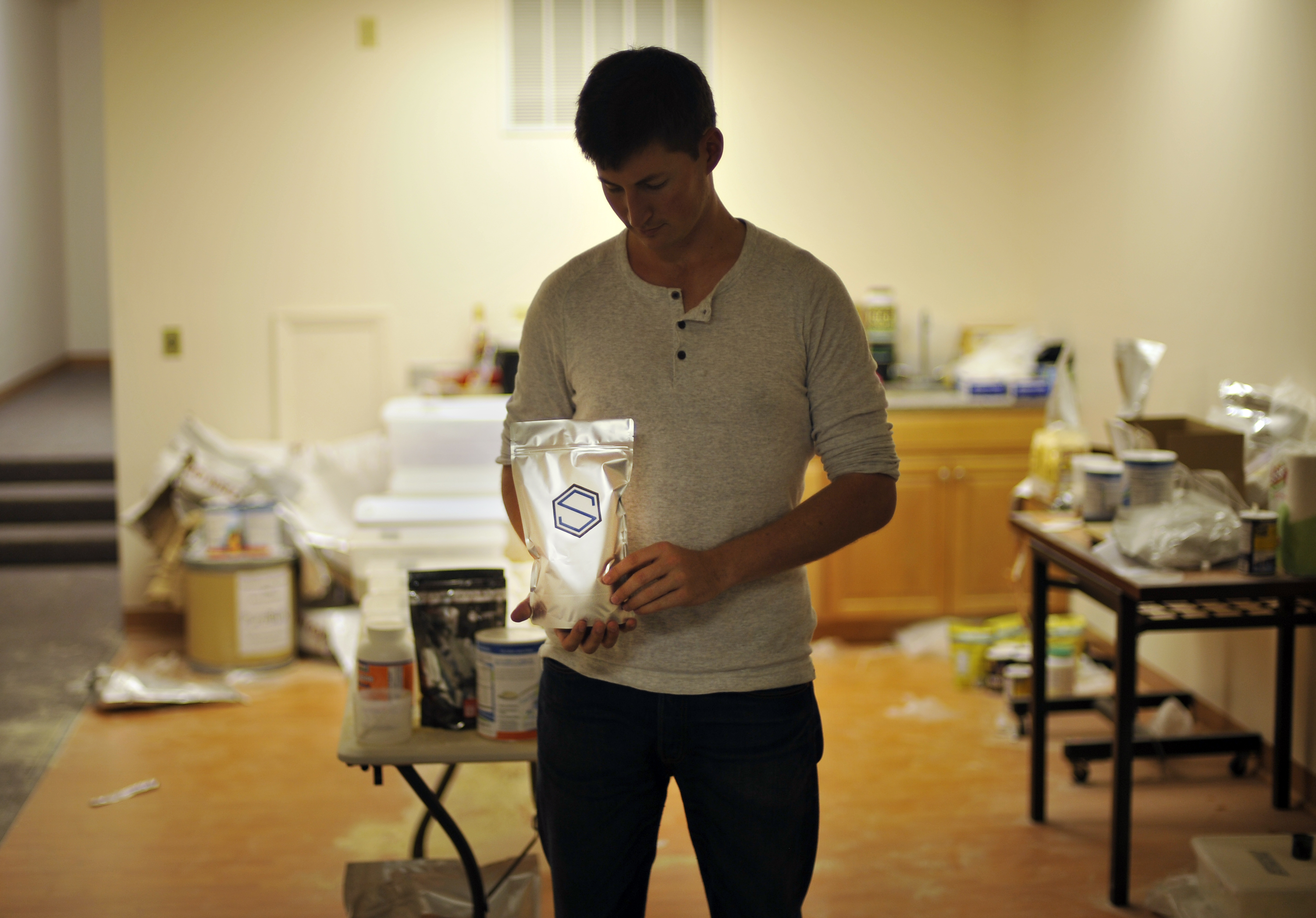 Soylent CEO Rob Rhinehart at his warehouse in Oakland, California, in 2013.