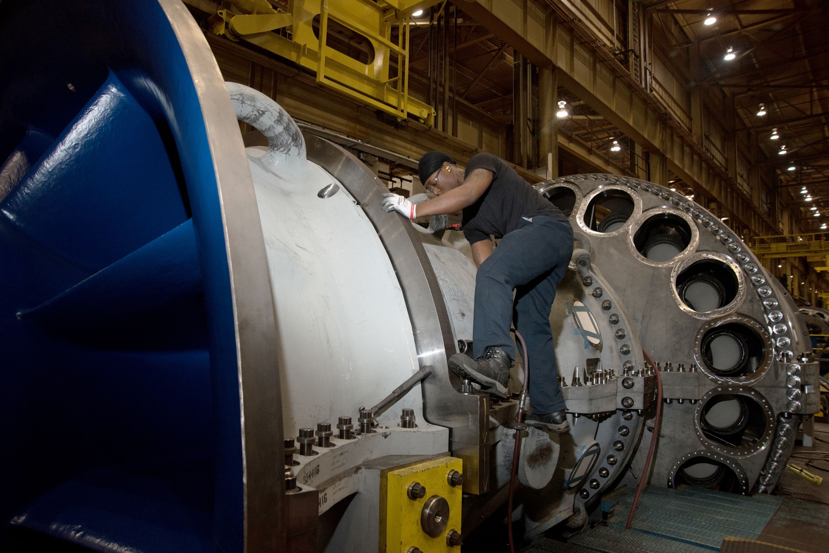 Worker at the GE gas turbine facility in Greenville.