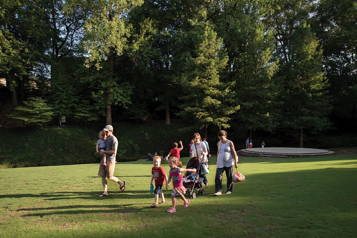 A family at Falls Park in Greenville.