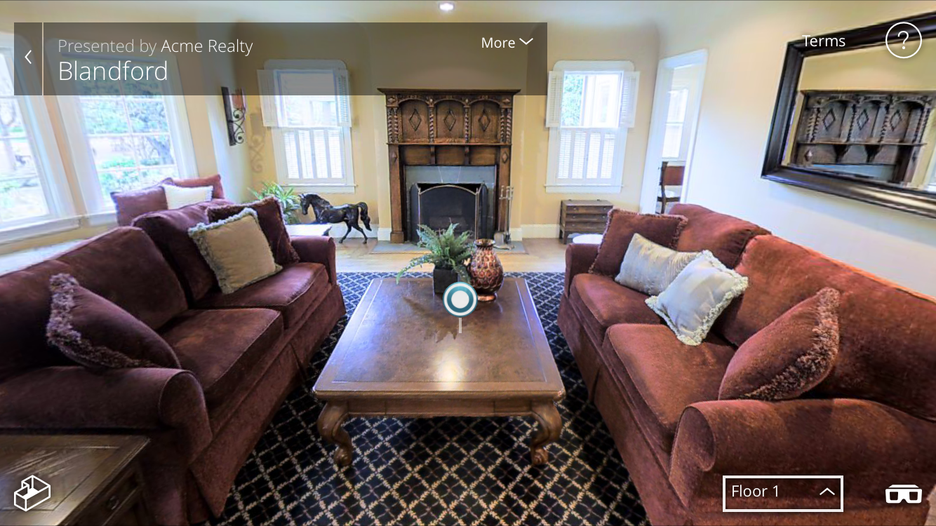 House hunters with simple VR headsets can view some homes in 3-D using the icon in the corner.