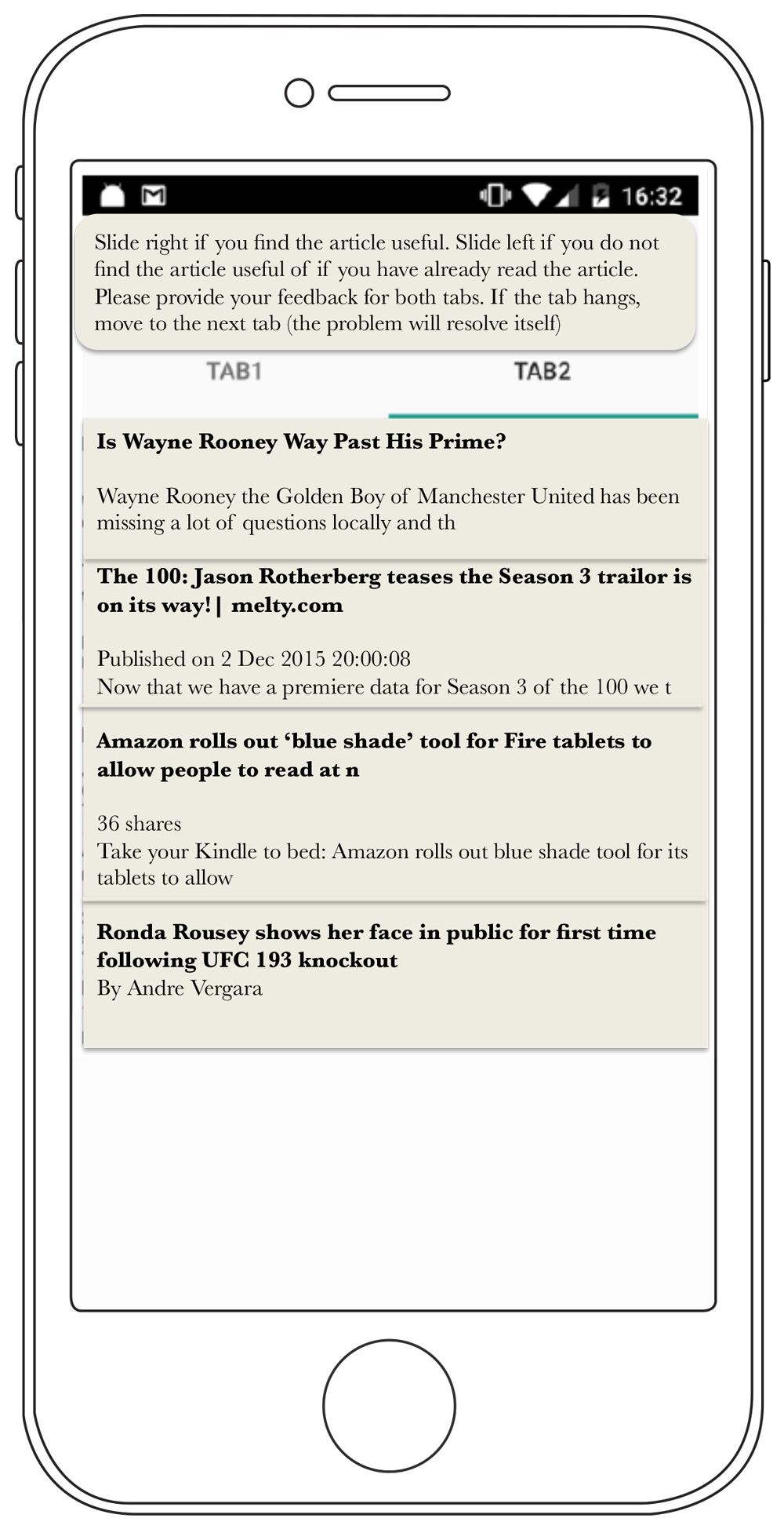 PrIA, which stands for “Private Intelligent Assistant,” surfaces articles it recommends in one tab and those recommended by Google News in another, and asks users which ones they find useful.