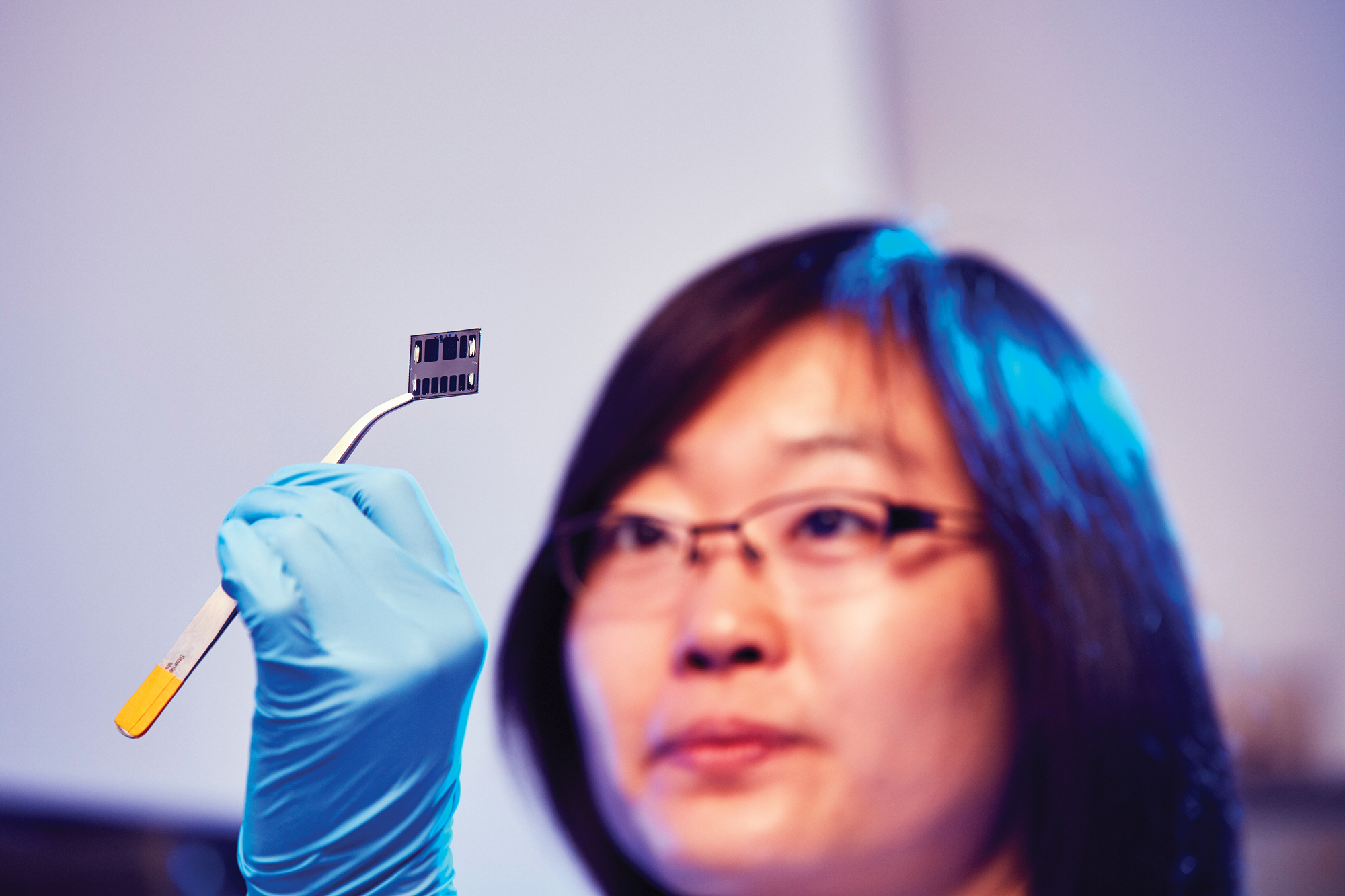 A polymer solar cell printed on glass.