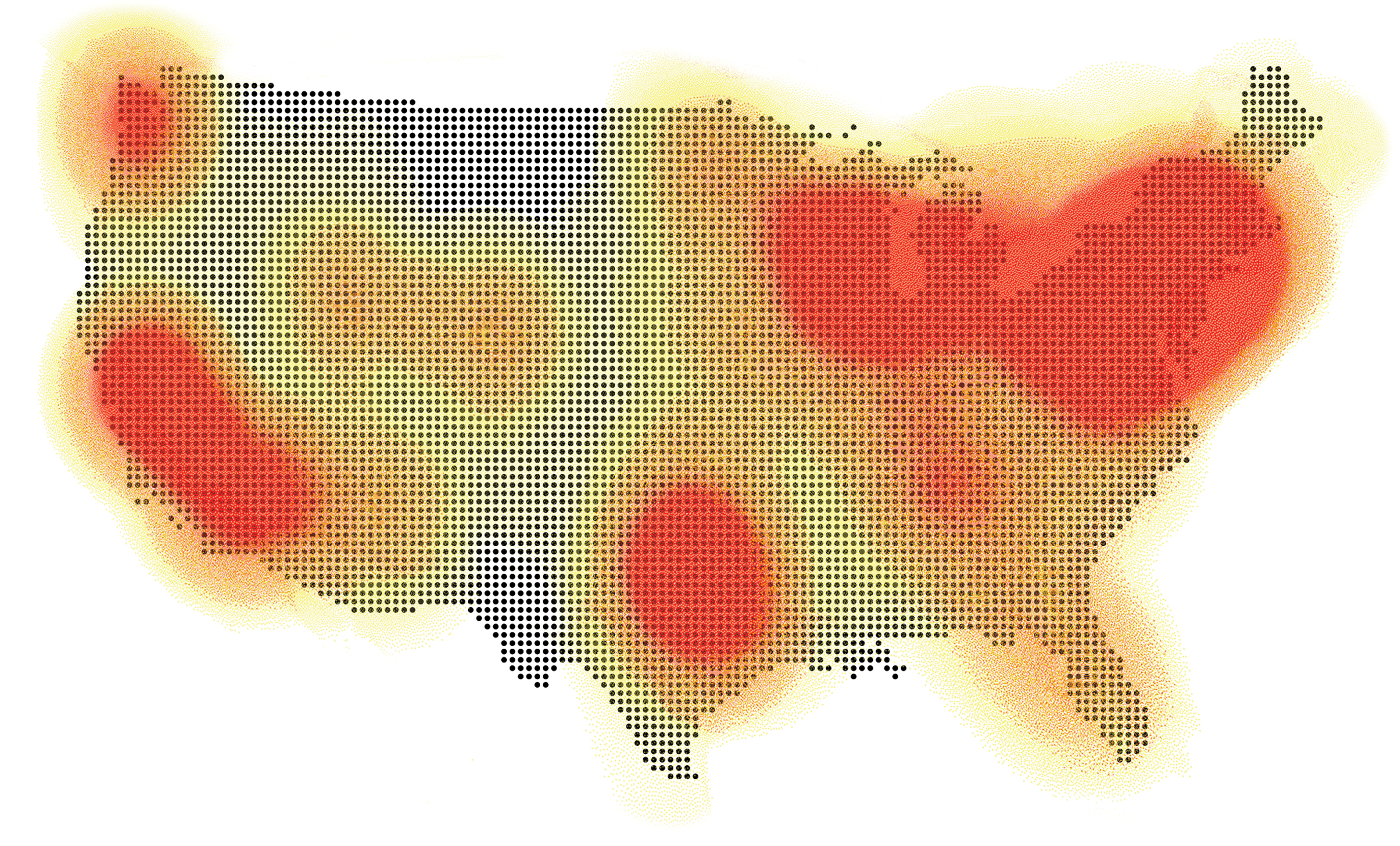 This map shows the extent of some of the Internet outages caused by denial-of-service attacks on Dyn on October 21, 2016. Dyn operates domain-name servers that connect end users to websites.