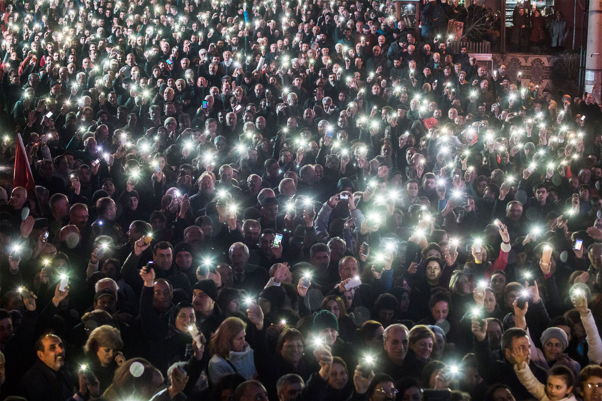 Protesters hold up their smartphones during a rally in Artvin, Turkey.