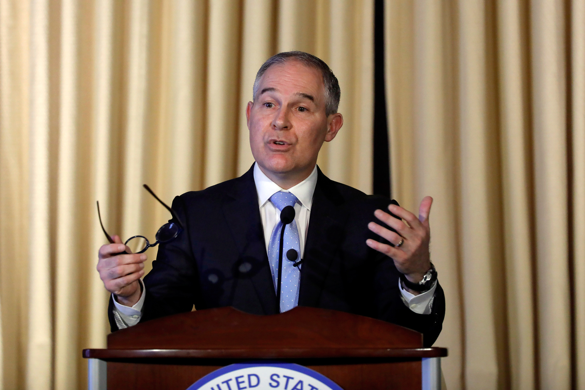 Scott Pruitt addresses Environmental Protection Agency staff earlier this month.