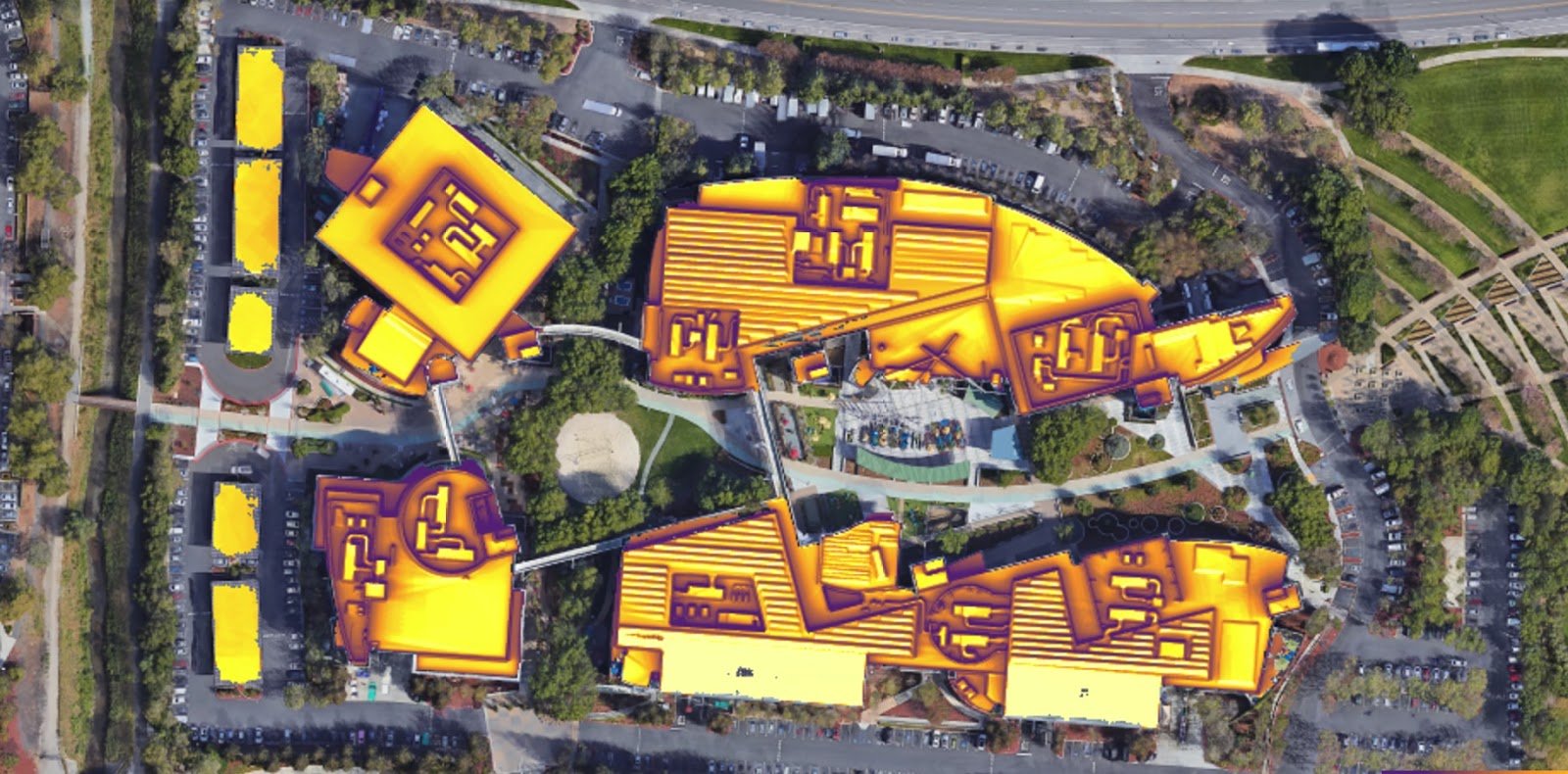 Google's campus in Mountain View, as viewed in Project Sunroof.
