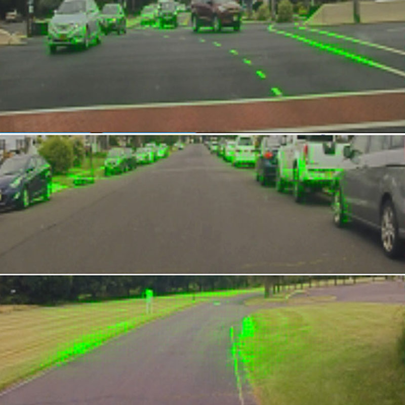 Nvidia's neural network software highlights the areas it's focusing on as it makes driving decisions.