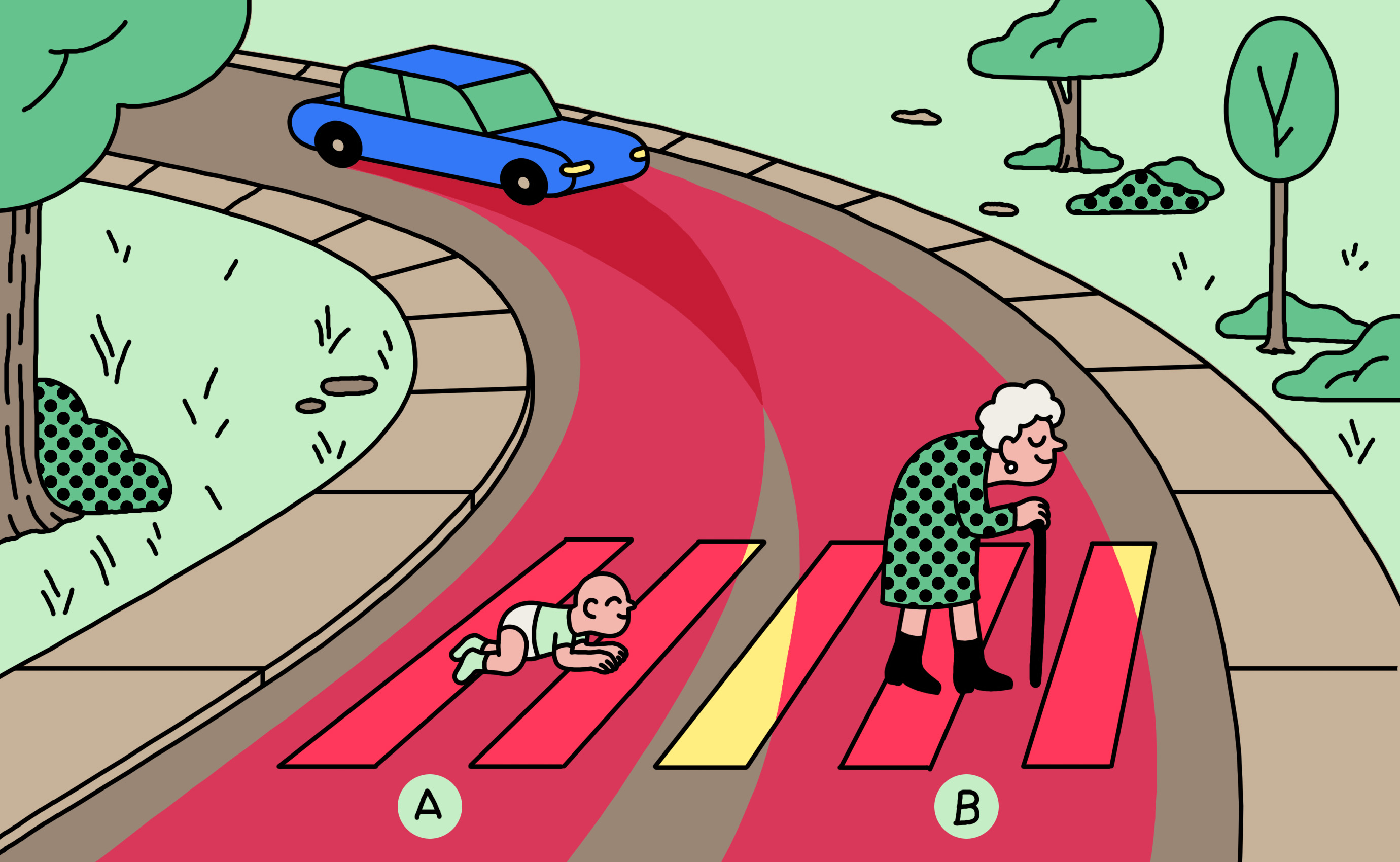 <b><a href="https://www.technologyreview.com/s/612341/a-global-ethics-study-aims-to-help-ai-solve-the-self-driving-trolley-problem/"_blank">Should a self-driving car kill the baby or the grandma? Depends on where you’re from.</a></b> <br> Illustration by Simon Landrein