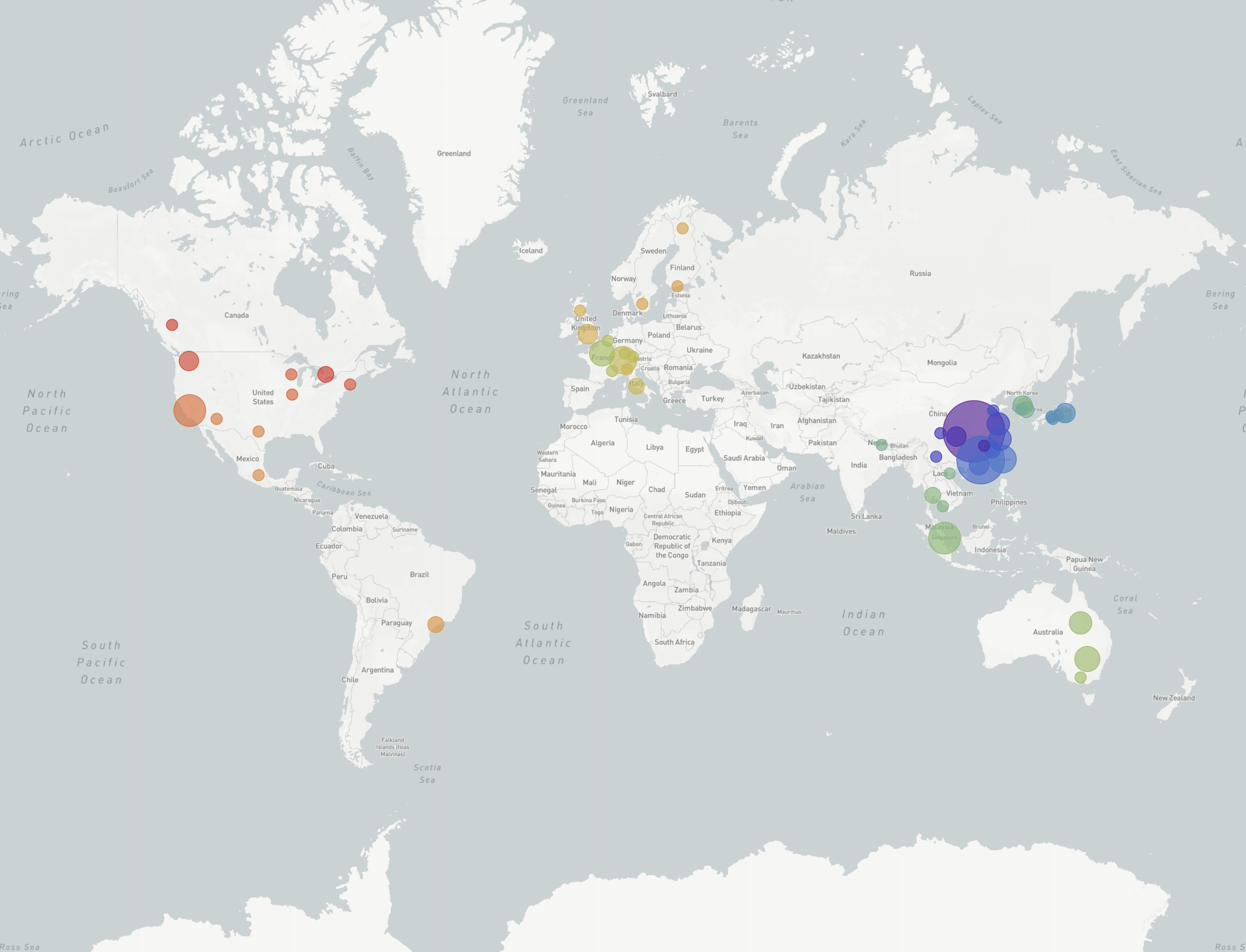 A visualization of the emerging coronavirus around the world.