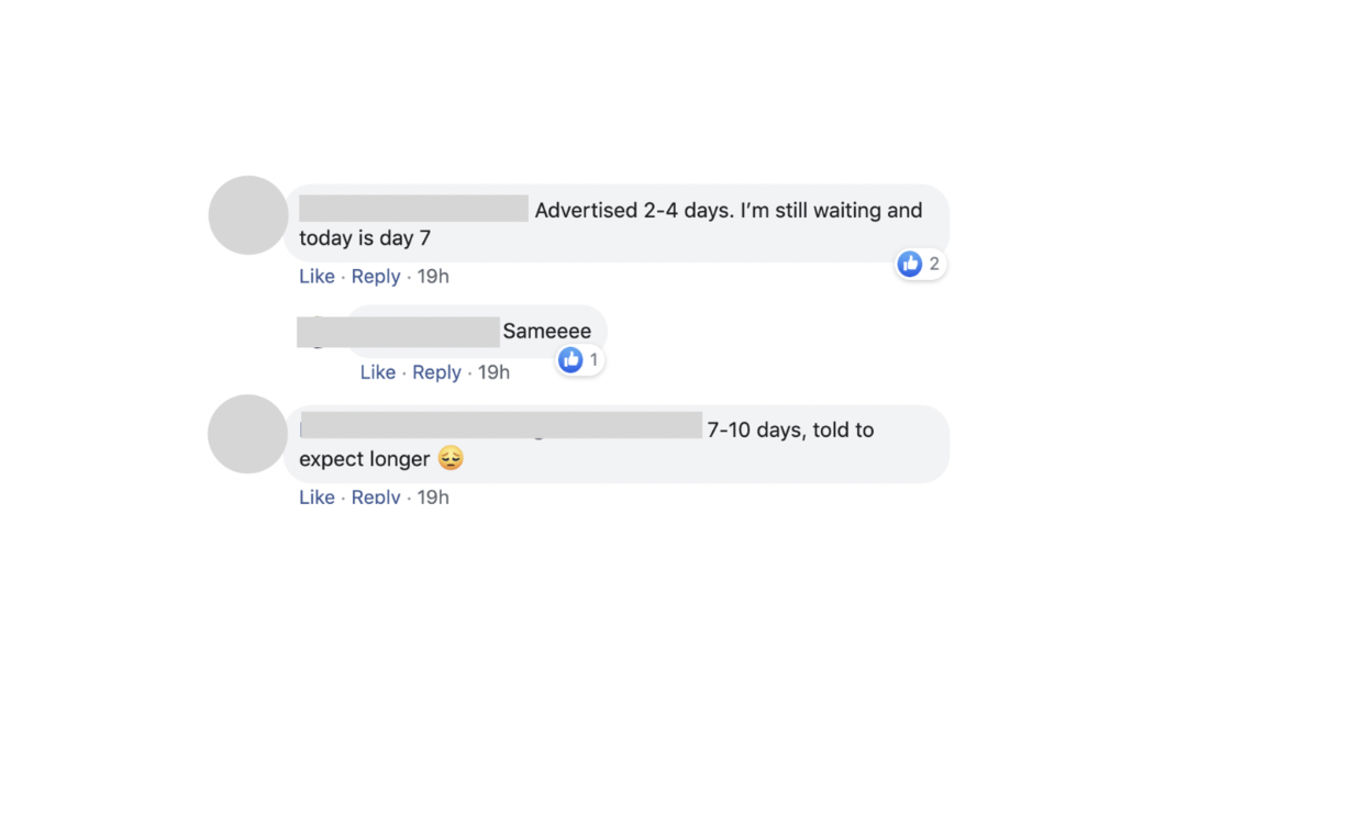 Comments from Dr. Jason Bae's Facebook post in a private group for physicians asking how long covid-19 tests results were taking.