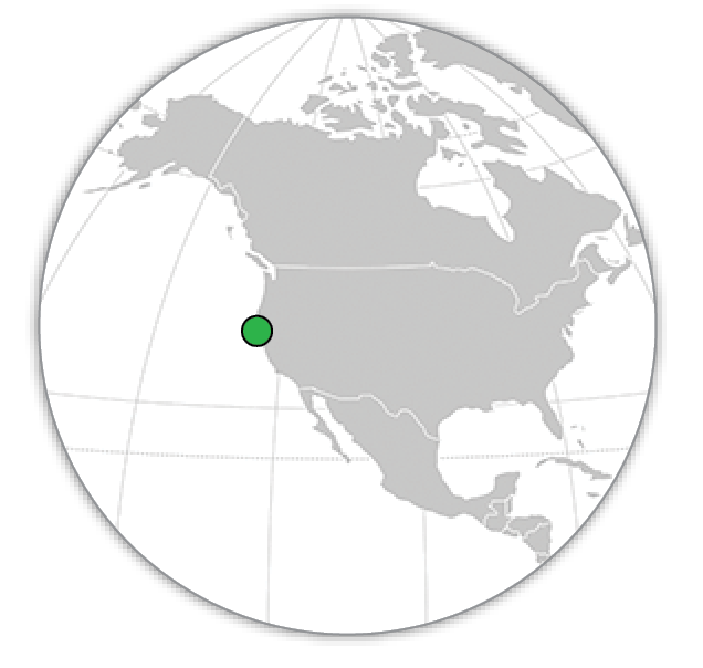 the United States with a dot on the California coast line